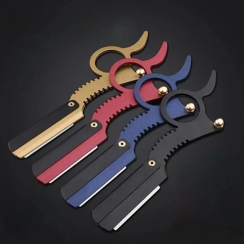 Stainless Thumb Barber Razor 13x2 cm folding double-edge stainless steel with ergonomic thumb handle