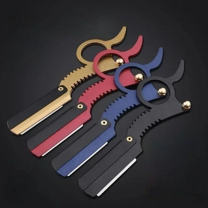 Stainless Thumb Barber Razor 13x2 cm folding double-edge stainless steel with ergonomic thumb handle