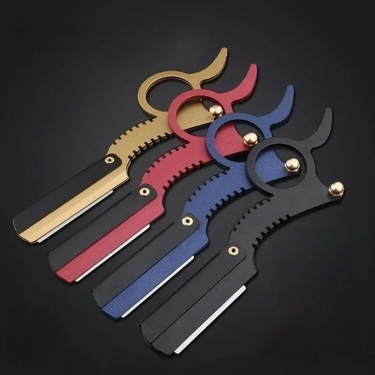 Stainless Thumb Barber Razor 13x2 cm folding double-edge stainless steel with ergonomic thumb handle