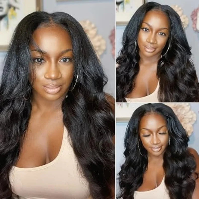 V Part Wig Body Wave Human Hair Glueless Brazilian Remy Wig Natural Color 220 Density V Shape 30 To 36 Inches by Beauty Bae