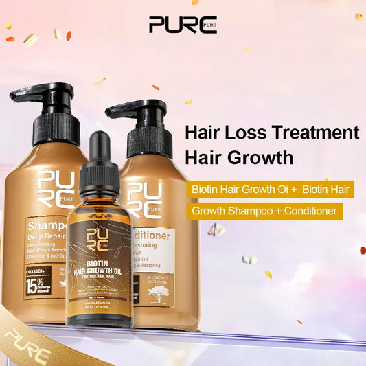 PURC Biotin Hair Growth Oil and Shampoo Conditioner Set With Keratin and Moroccan Oil for Smoothing Deep Repair by Beauty Bae