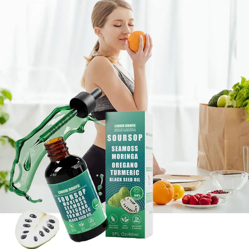 Soursop Liquid Drops 60ml 10 In 1 Formula Immune Support Gut Health Antioxidant Vegan Non GMO Supplement by Beauty Bae