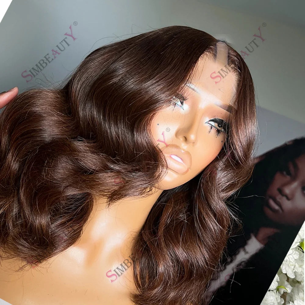 Chocolate Brown Body Wave 100 Percent Remy Indian Hair Wigs for Black Women Glueless U Part V Part Wigs 1x4 Opening Loose by Beauty Bae