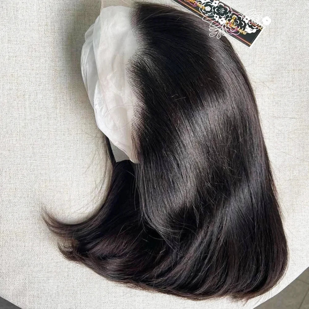 100% Human Hair Glueless Lace Front Wig 13x6 Short Bob Half Lace HD Frontal Brazilian Black Wear and Go by Beauty Bae