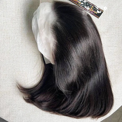 100% Human Hair Glueless Lace Front Wig 13x6 Short Bob Half Lace HD Frontal Brazilian Black Wear and Go by Beauty Bae