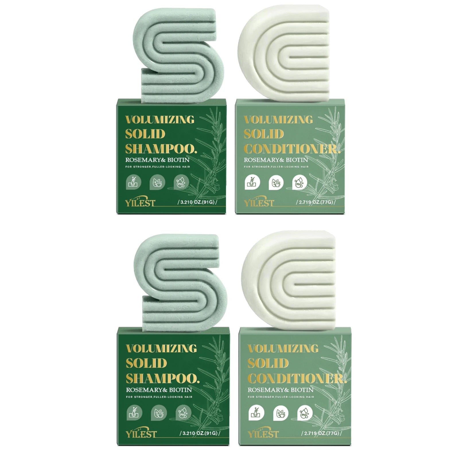 Rosemary And Biotin Solid Shampoo And Conditioner Set For Hair Growth, Volumizing, Fragrance Free by Beauty Bae