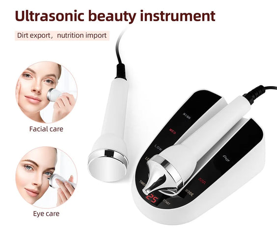 Ultrasonic Face Eye Massager with 1MHz metal face probe smaller eye probe USB port ABS PC casing CE mark