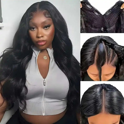 V Part Wigs 100 Percent Human Hair Body Wave Glueless Wig With Clip In 5X5 HD Lace Closure Beginner Friendly by Beauty Bae