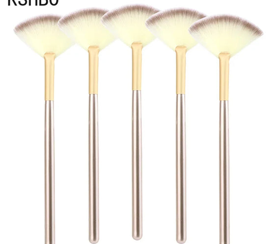 Fan Mask Brushes 5pc synthetic fiber bristles transparent handles A-shaped aluminum ferrule 15cm length