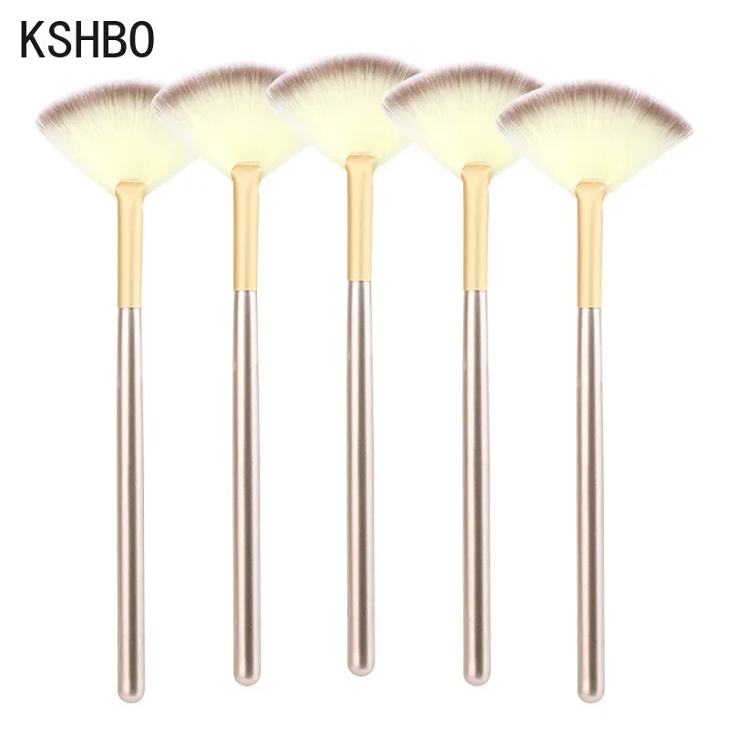 Fan Mask Brushes 5pc synthetic fiber bristles transparent handles A-shaped aluminum ferrule 15cm length