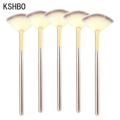 Fan Mask Brushes 5pc synthetic fiber bristles transparent handles A-shaped aluminum ferrule 15cm length