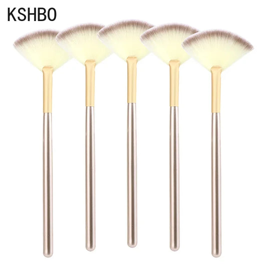 Fan Mask Brushes 5pc synthetic fiber bristles transparent handles A-shaped aluminum ferrule 15cm length