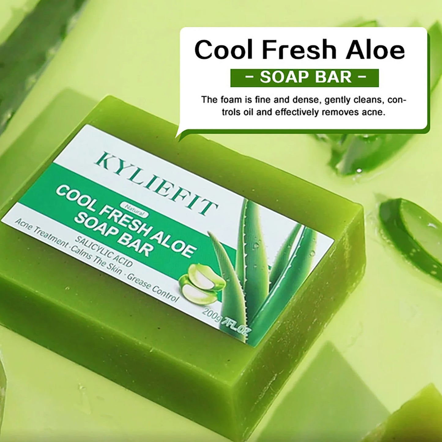 Aloe Vera Whitening Soap bar with aloe leaf graphic and vegan plant-based ingredient label