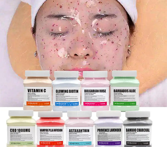 Rose Hydro Jelly Mask Powder 350g tub with dried rose petals and pink powder mix-to-activate gel