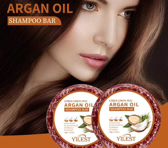 Argan Oil Shampoo Bar 50g solid scalp bar with argan lemon peel coconut olive oil ingredients and CPNP certified label