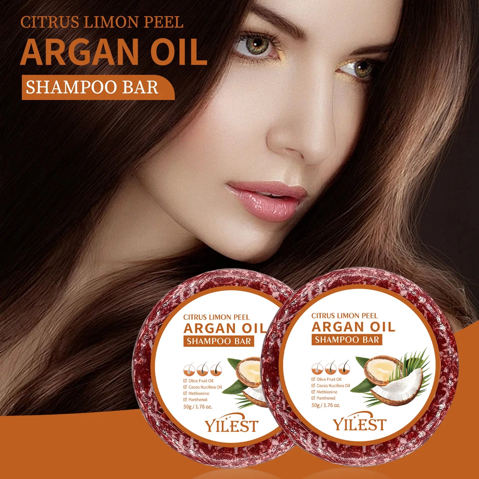 Argan Oil Shampoo Bar 50g solid scalp bar with argan lemon peel coconut olive oil ingredients and CPNP certified label