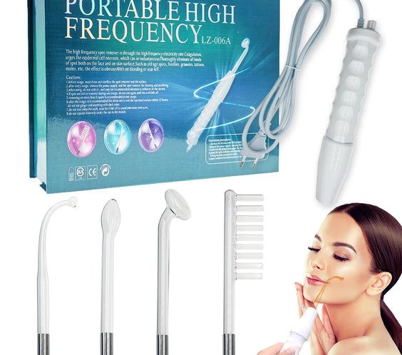 MARFLY HF facial wand with acrylic hand piece and four interchangeable glass electrodes rechargeable kit 10W 100-240V