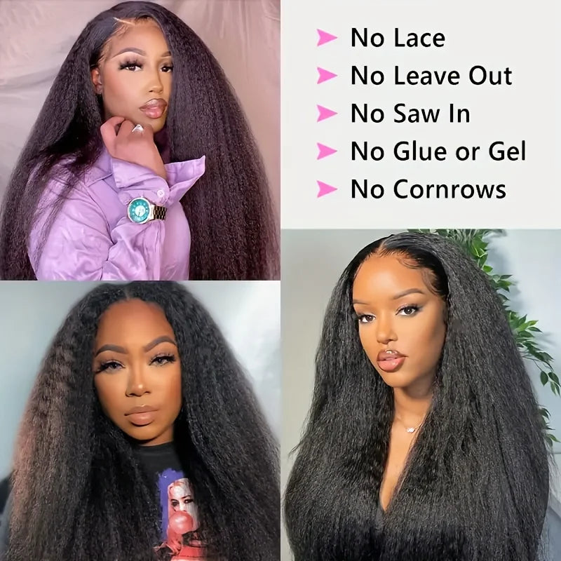 Two Hundred Fifty Percent Density Kinky Straight V Part Wig Glueless Human Hair Brazilian Remy Wig Natural Black by Beauty Bae
