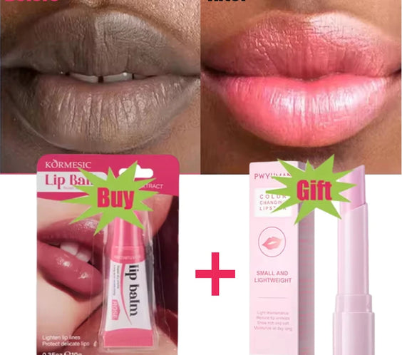 Lightening Lip Exfoliant Balm stick with label stating Korean care formulation and portable balm applicator