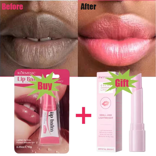 Lightening Lip Exfoliant Balm stick with label stating Korean care formulation and portable balm applicator