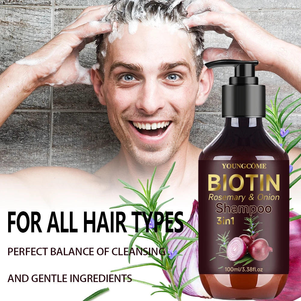 Biotin Rosemary Onion Shampoo 100ml bottle YOUNGCOME label lists biotin onion rosemary CPNP registered