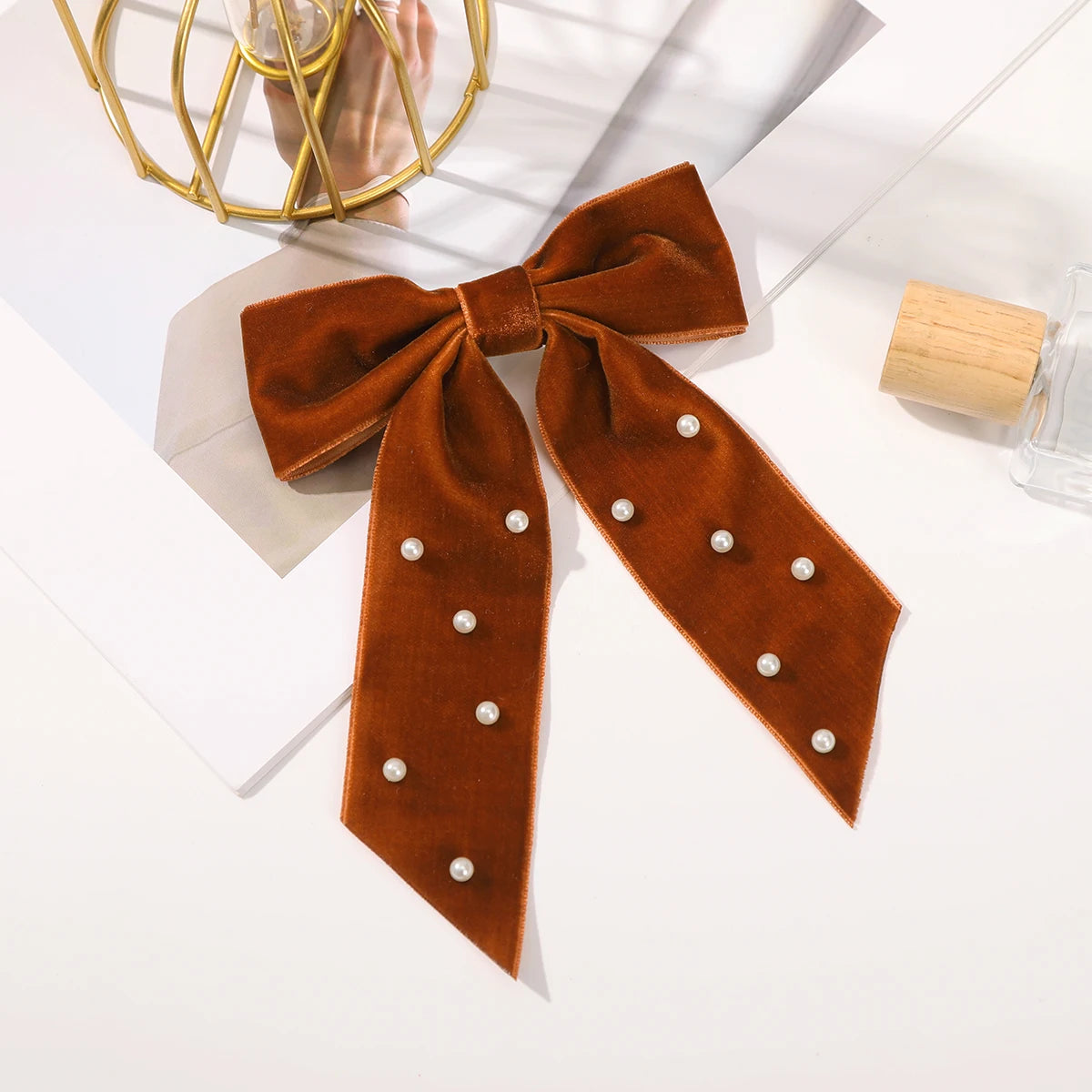 Velvet Bow Hair Barrette for Women and Girls Ponytail Hairpin Red and Black Ribbon Hair Clip Fashion Accessories by Beauty Bae