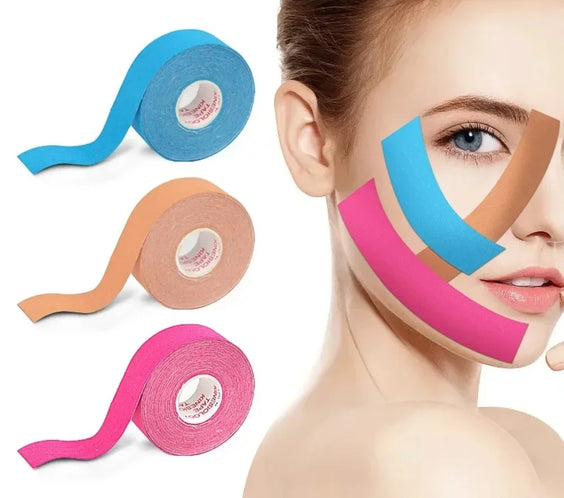 2.5cm x 5m face kinesiology tape roll narrow elastic adhesive backing for V-line neck under-eye contouring