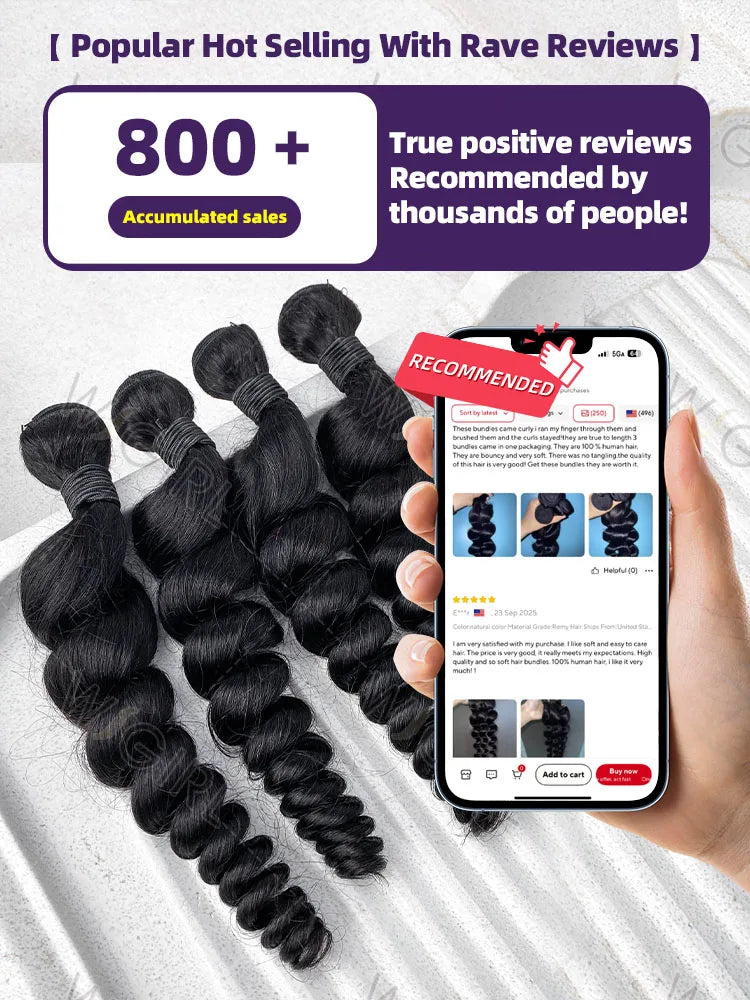Wigirl Loose Wave Bundles 100 Percent Human Hair Raw Virgin Unprocessed Extensions 1 3 4 Loose Deep Wave Double Weft by Beauty Bae