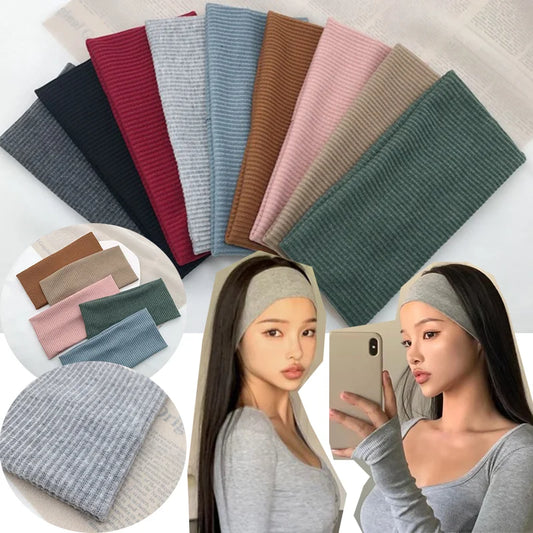 Women Solid Color Knitting Headband Elastic Sweat Absorbing Hairband for Yoga Gym Sports Headwrap Accessories by Beauty Bae