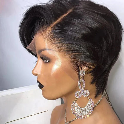 Burmese Hair Side Part Pixie Cut Short Bob Wig 13x4 Lace Front 100 Percent Virgin Hair Natural Color by Beauty Bae