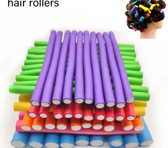 10pc Foam Flexi Curl Rods assorted colors soft foam sponge 0.8-2.0cm sizes flexible heatless hair rollers