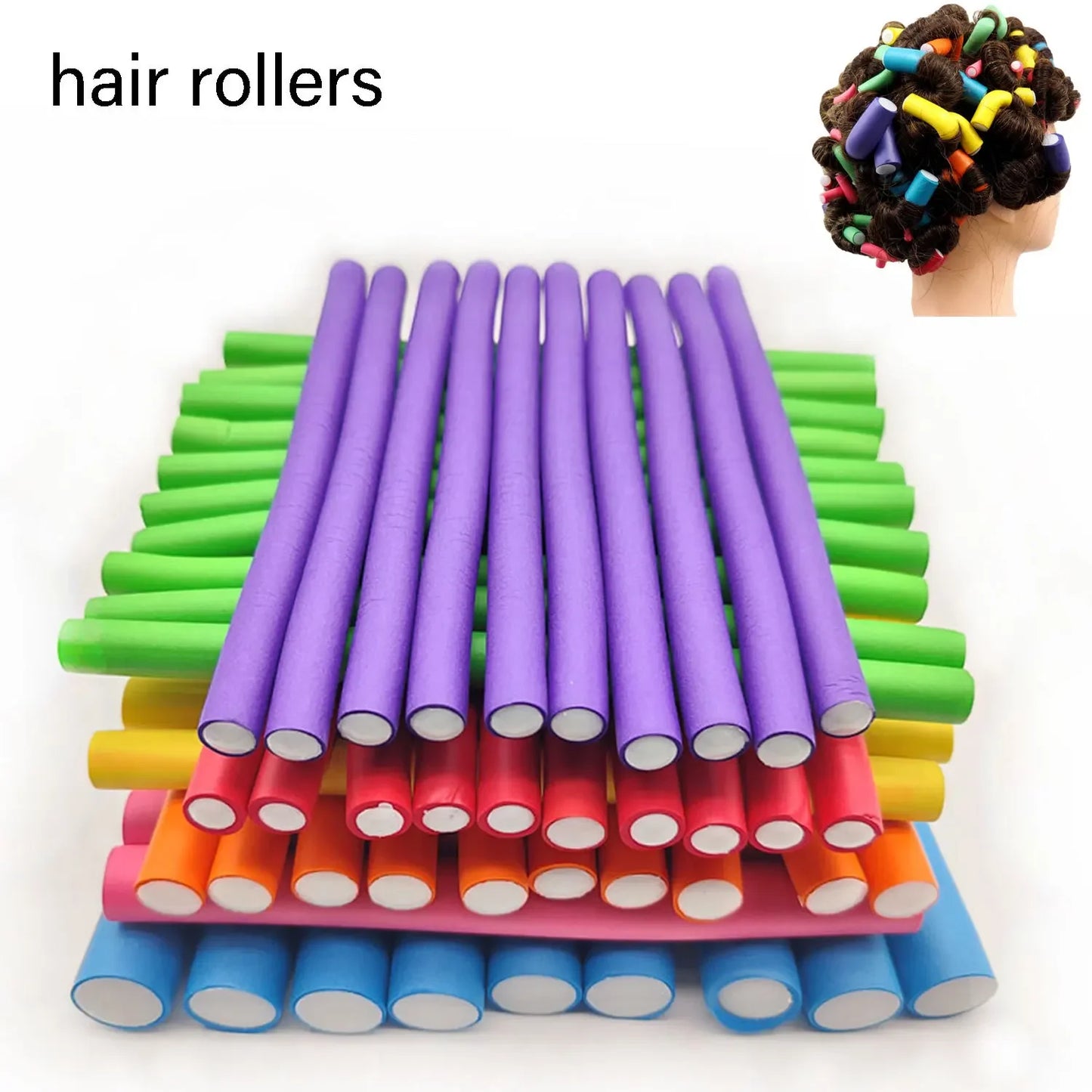 10pc Foam Flexi Curl Rods assorted colors soft foam sponge 0.8-2.0cm sizes flexible heatless hair rollers
