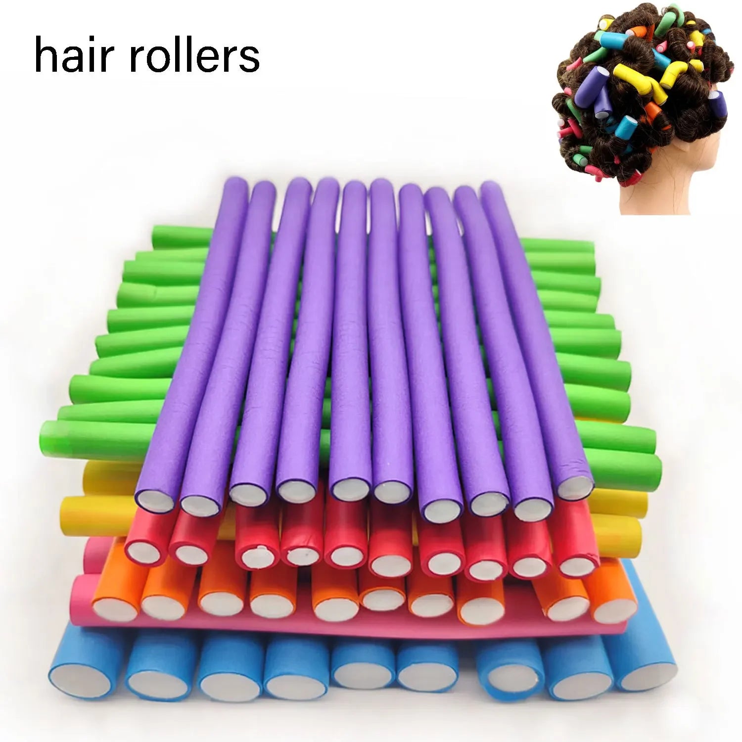10pc Foam Flexi Curl Rods assorted colors soft foam sponge 0.8-2.0cm sizes flexible heatless hair rollers