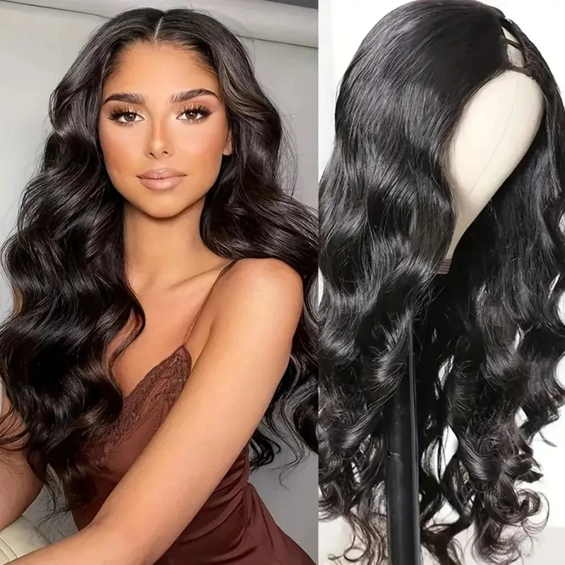 V Part Body Wave Wig 100 Percent Human Hair Glueless V Shaped Part Natural Color Remy Brazilian 250 Percent Density by Beauty Bae