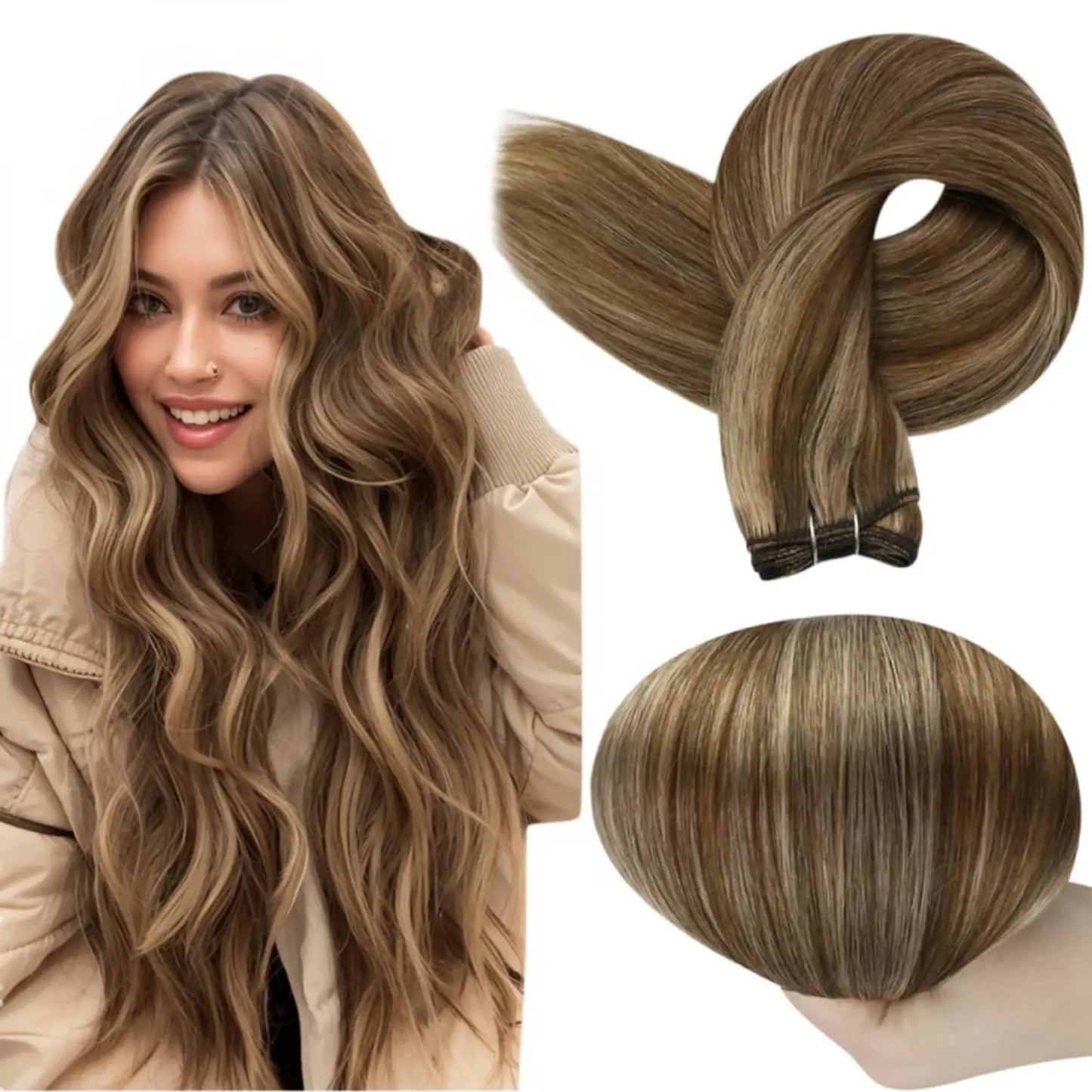 Remy Human Hair Weft Extensions 100g Silky Straight Ombre Blonde Sew in Double Weft for Salon by Beauty Bae