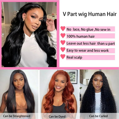 V Part Wigs 100 Percent Human Hair Body Wave Glueless Wig With Clip In 5X5 HD Lace Closure Beginner Friendly by Beauty Bae