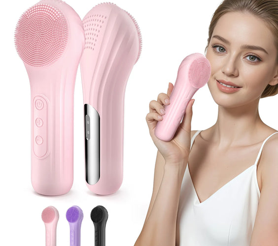 Sonic Silicone Facial Brush handheld unit with silicone bristles magnetic charger IPX7 waterproof