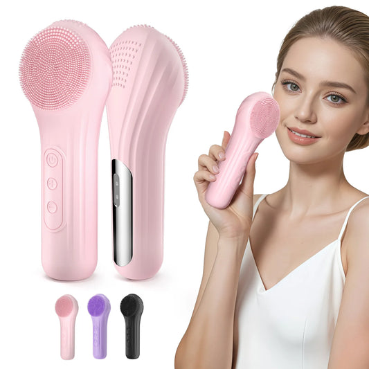 Sonic Silicone Facial Brush handheld unit with silicone bristles magnetic charger IPX7 waterproof