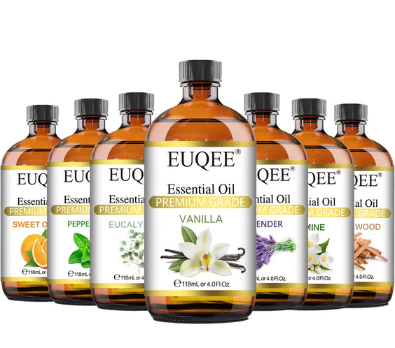 EUQEE 118ml amber glass bottle with dropper and gift box labeled pure essential oil single-ingredient