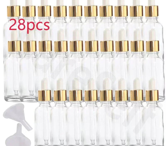 28pc Amber Glass Dropper Set with 15ml 30ml 50ml bottles two funnels amber glass leakproof PP screw caps