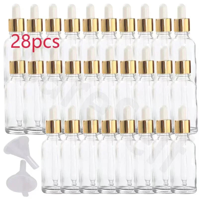 28pc Amber Glass Dropper Set with 15ml 30ml 50ml bottles two funnels amber glass leakproof PP screw caps