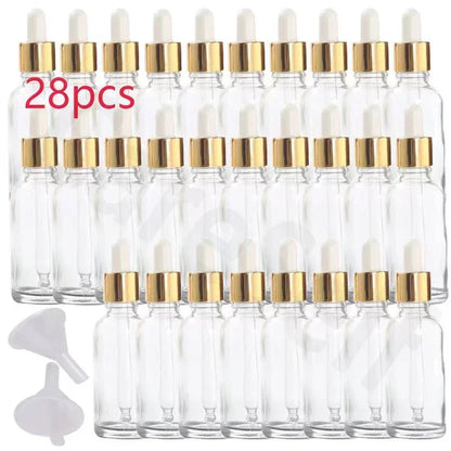 28pc Amber Glass Dropper Set with 15ml 30ml 50ml bottles two funnels amber glass leakproof PP screw caps