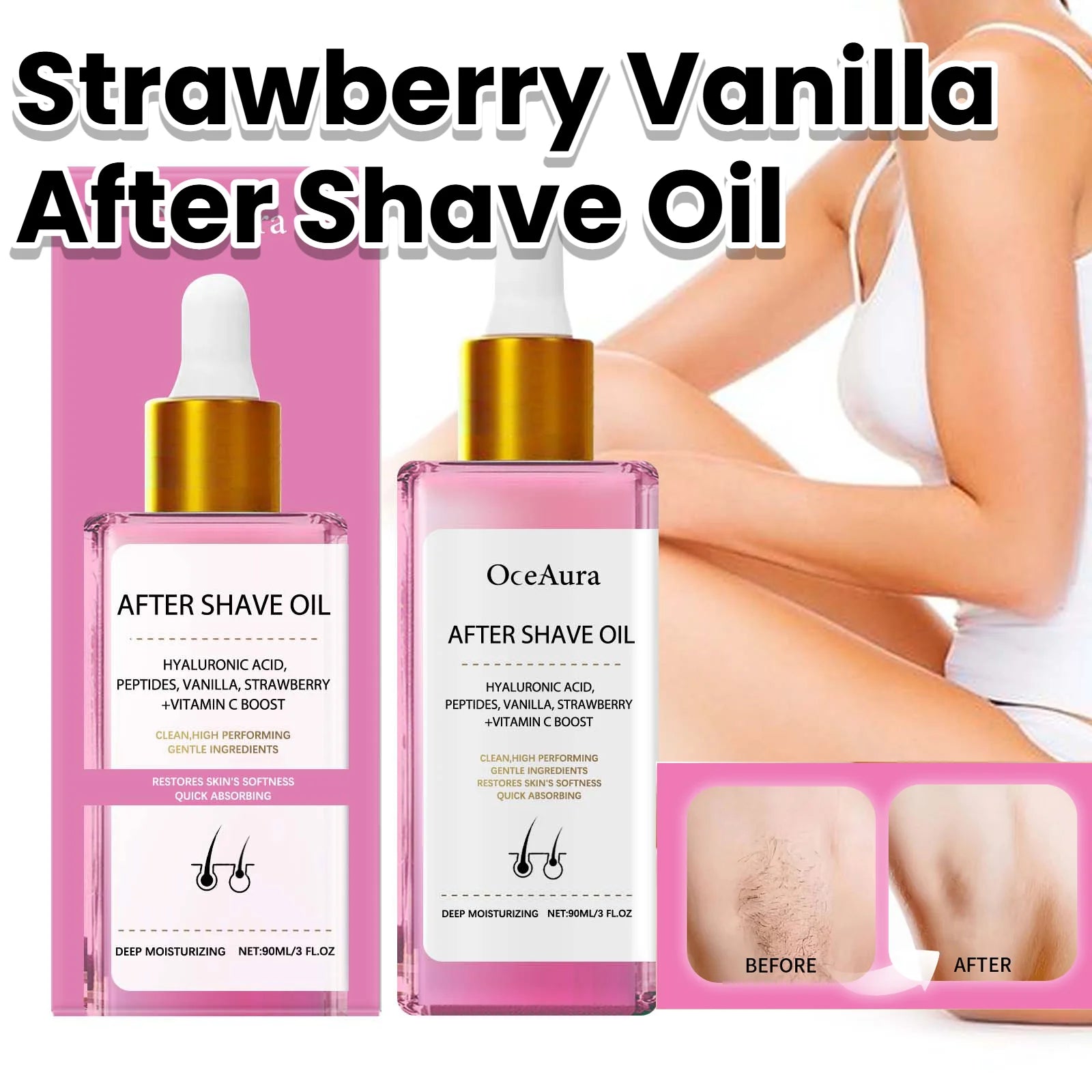 Strawberry Vanilla After Shave Oil For Women For Smooth Skin Prevents Ingrown Hairs And Dryness by Beauty Bae