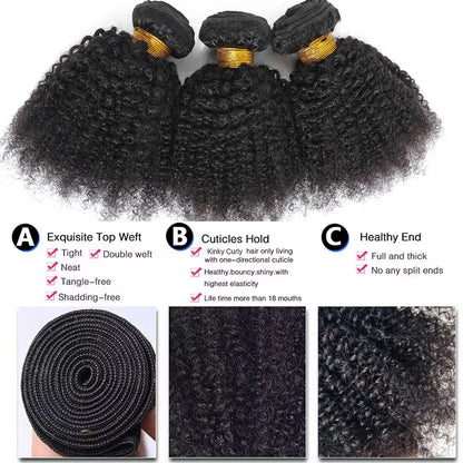 Raw Indian Afro Kinky Curly Human Hair Bundles 4B 4C Virgin Natural Curly Weave Extensions 100 Percent Soft by Beauty Bae