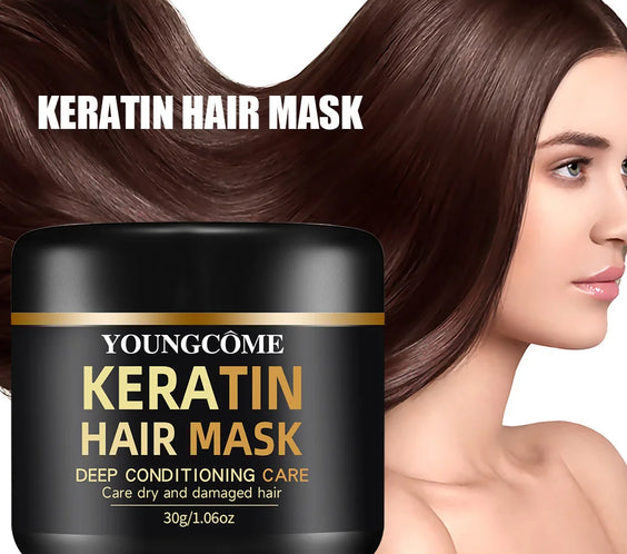 YOUNGCOME Keratin Hair Repair Mask 60g tube label keratin ingredient fast 3-5 minute treatment suitable for all hair types