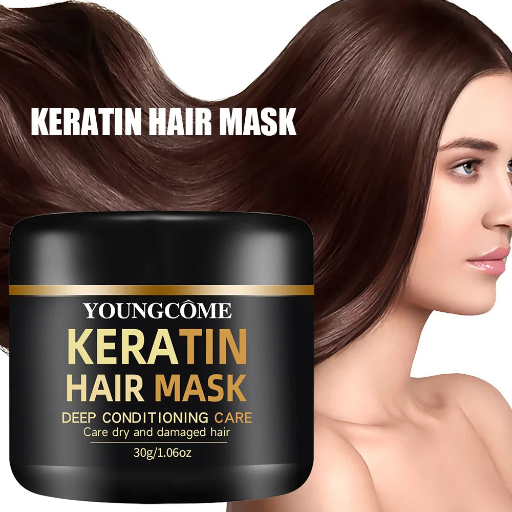 YOUNGCOME Keratin Hair Repair Mask 60g tube label keratin ingredient fast 3-5 minute treatment suitable for all hair types