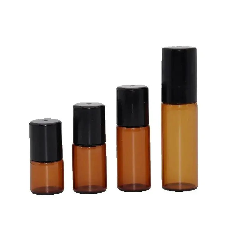 Amber Glass Roll-On Bottles with steel roller balls and plastic screw caps brown refillable vials 50 or 100pcs