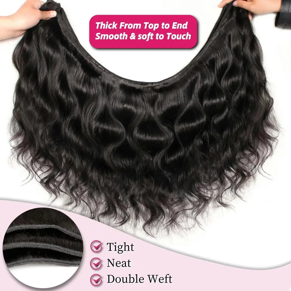 Virgin Brazilian Weave Body Wave Hair 30 to 40 Inch 3 or 4 Bundles Remy 100 Percent Human Hair Extensions Natural Black by Beauty Bae