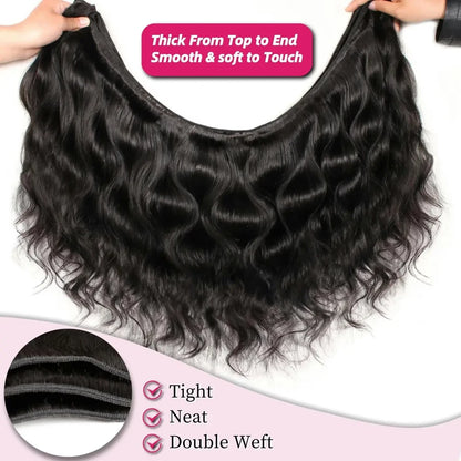 Virgin Brazilian Weave Body Wave Hair 30 to 40 Inch 3 or 4 Bundles Remy 100 Percent Human Hair Extensions Natural Black by Beauty Bae