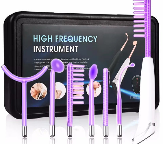 6-in-1 High Frequency Wand handheld unit with touch panel digital display and six interchangeable glass electrodes